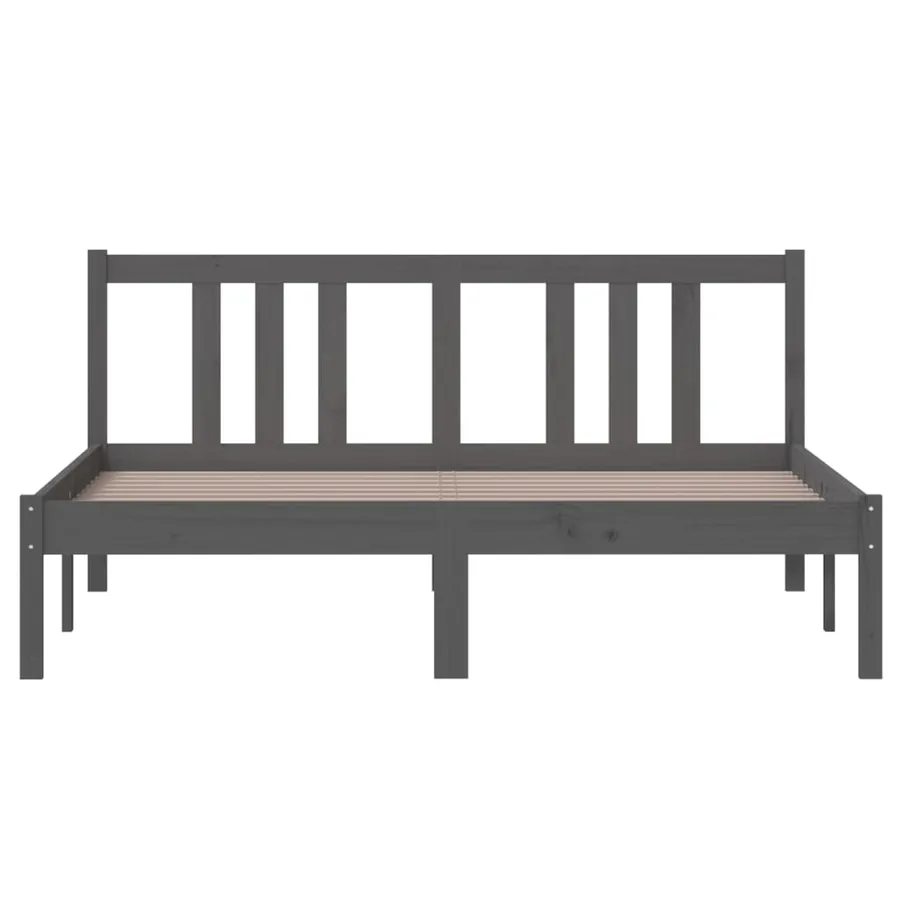 Cadre de lit sans matelas gris bois massif 140x200 cm - 4