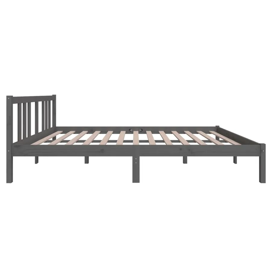 Cadre de lit sans matelas gris bois massif 140x200 cm - 5