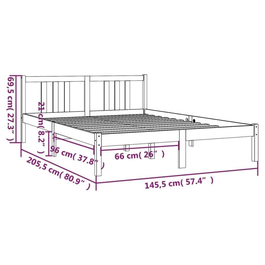 Cadre de lit sans matelas gris bois massif 140x200 cm - 9