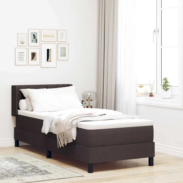 Lit à ressorts avec coussin Marron foncé 200 x 80 cm tissu
