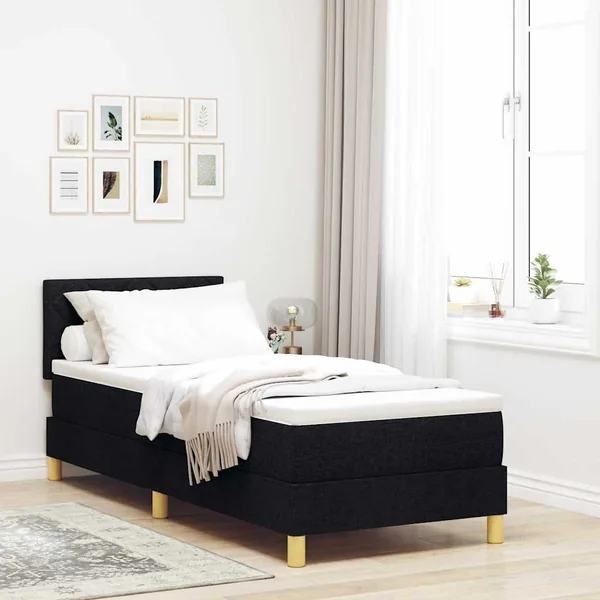 Lit à ressort LED avec coussin Noir 80 x 200 cm tissu