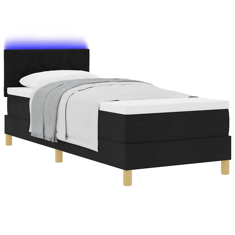 Lit à ressort LED avec coussin Noir 80 x 200 cm tissu - 3