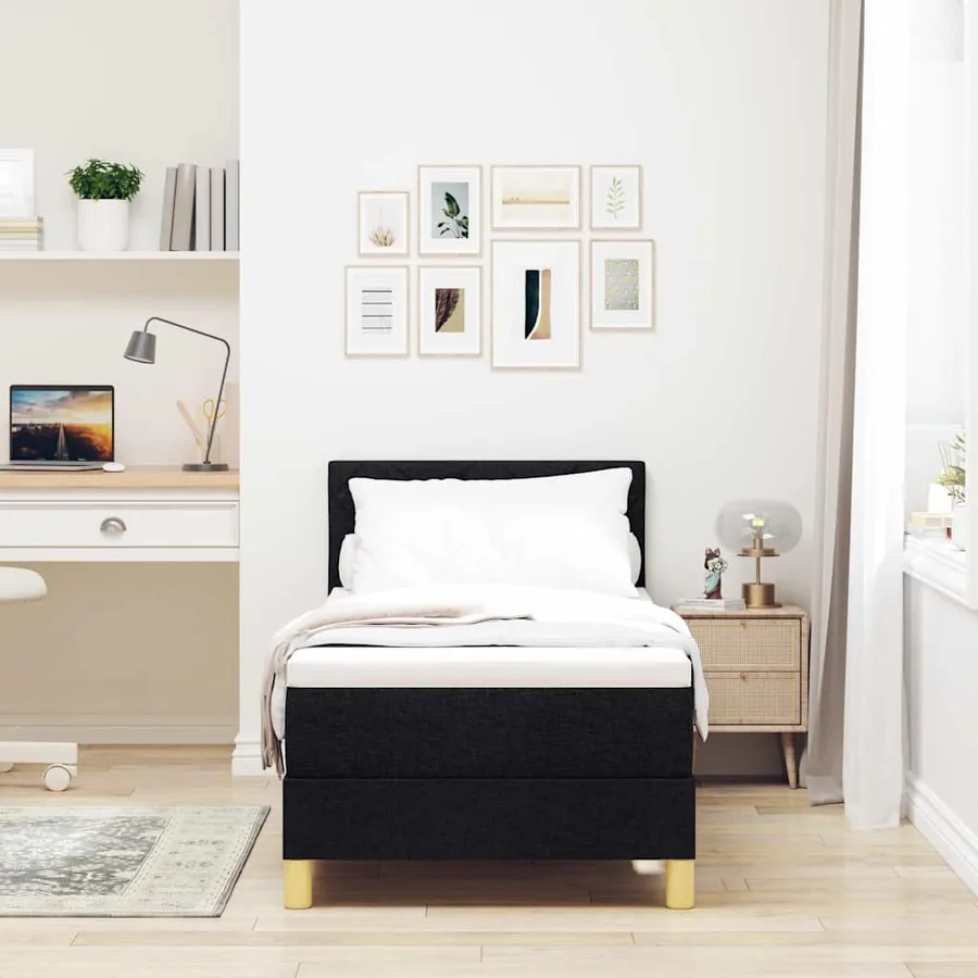 Lit à ressort LED avec coussin Noir 80 x 200 cm tissu - 4