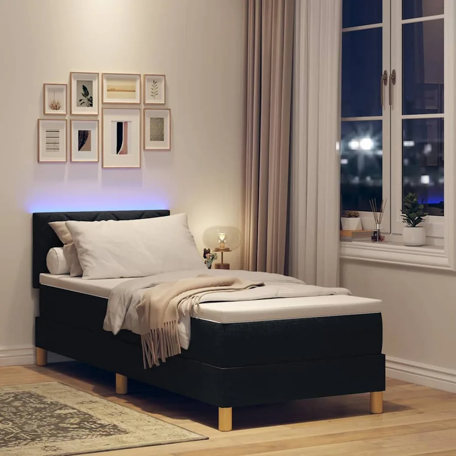 Lit à ressort LED avec coussin Noir 80 x 200 cm tissu - 5