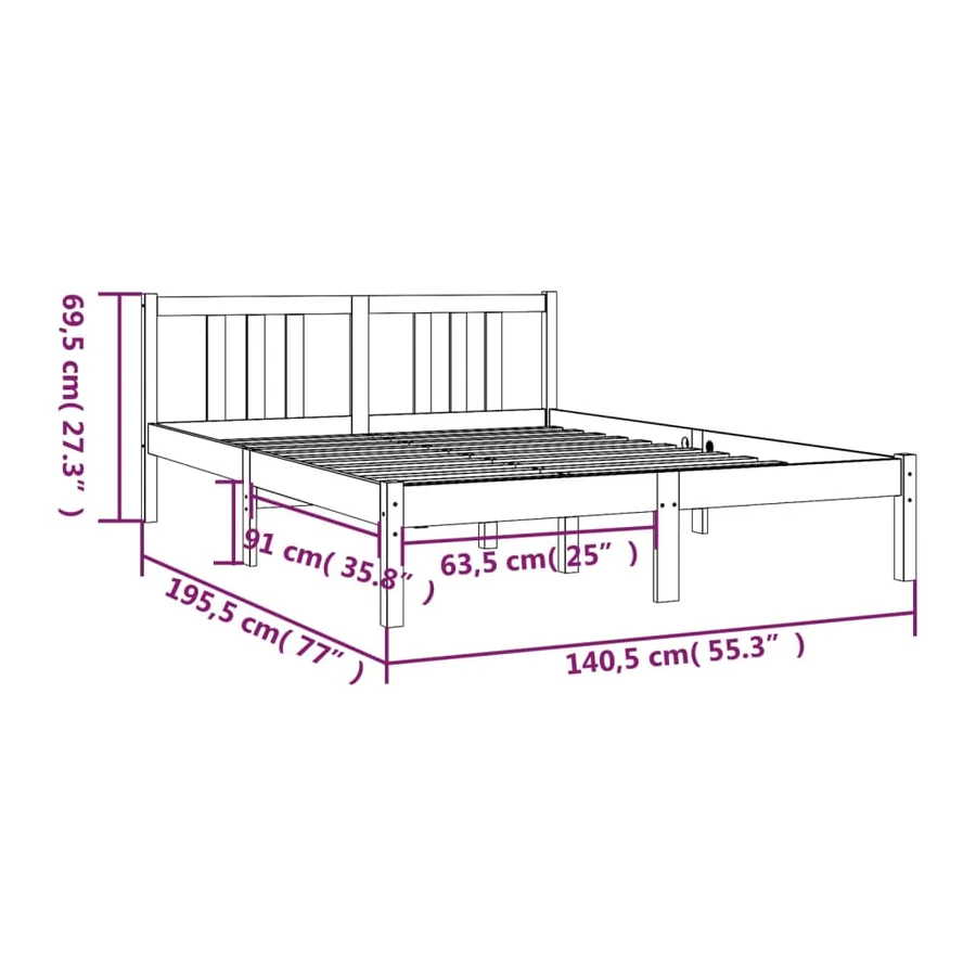 Cadre de lit sans matelas bois massif 135x190 cm - 9