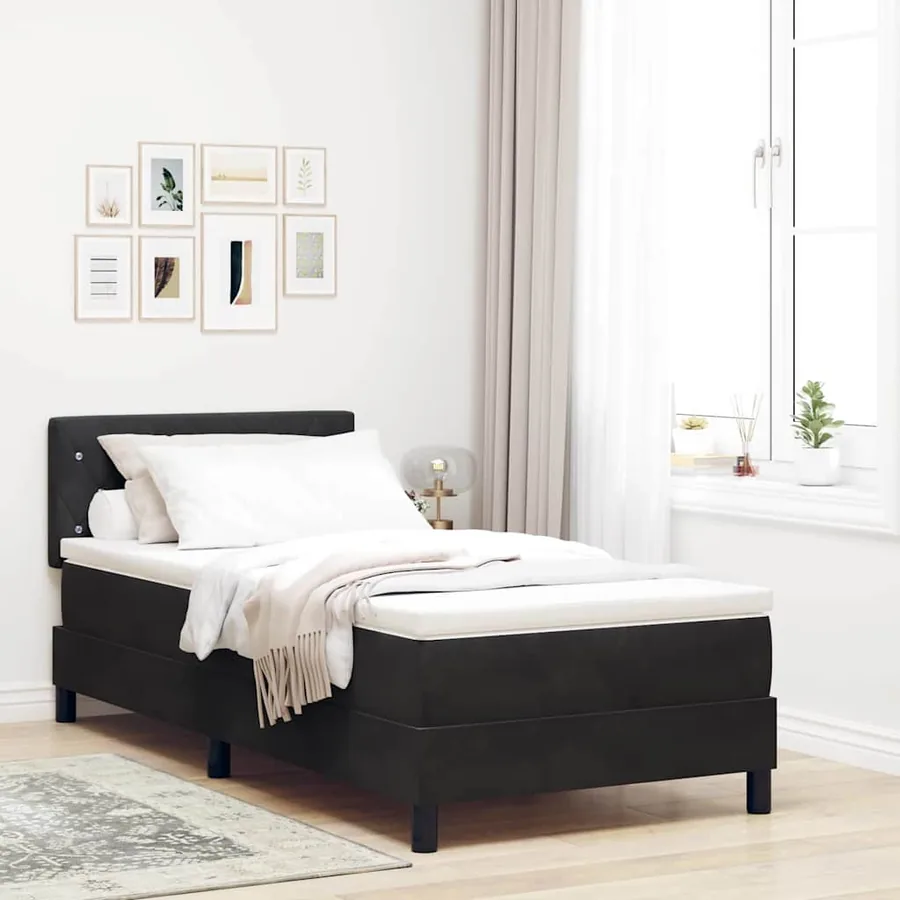 Lit à ressorts avec matelas Noir 90 x 200 cm Velours