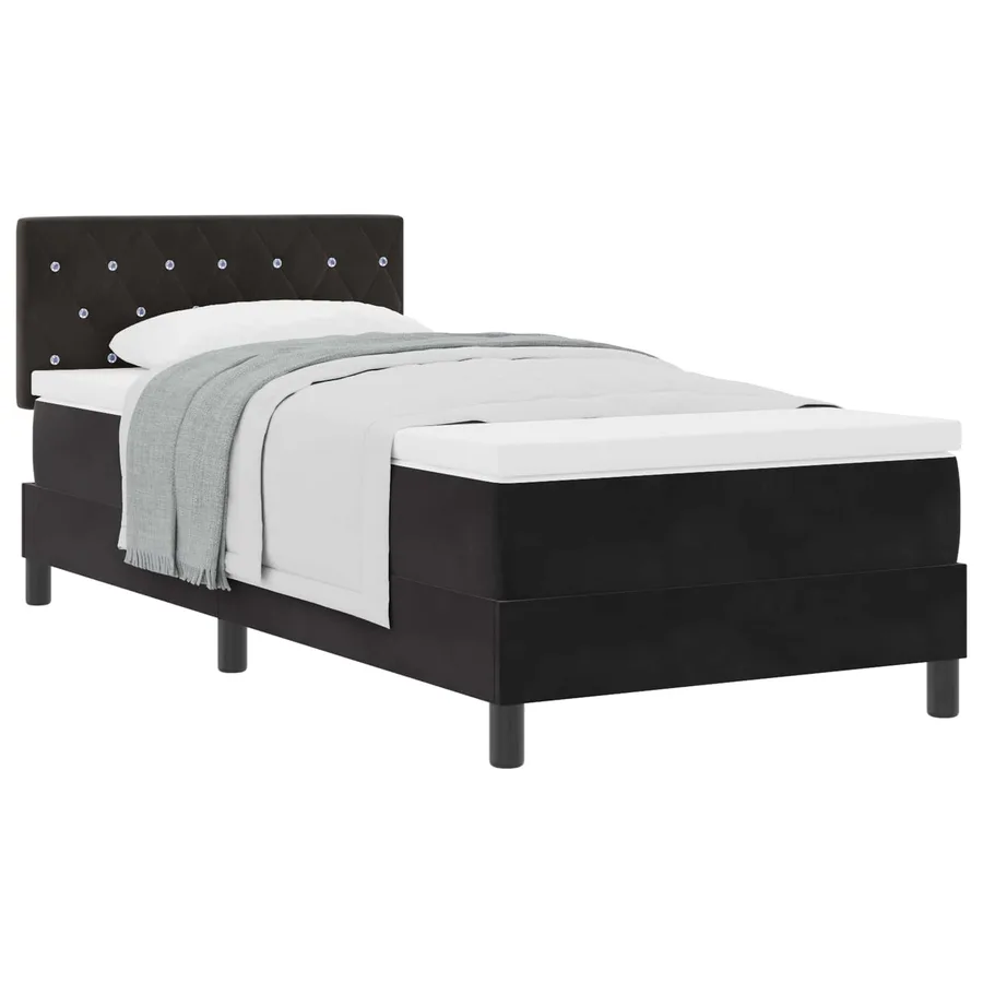 Lit à ressorts avec matelas Noir 90 x 200 cm Velours - 2