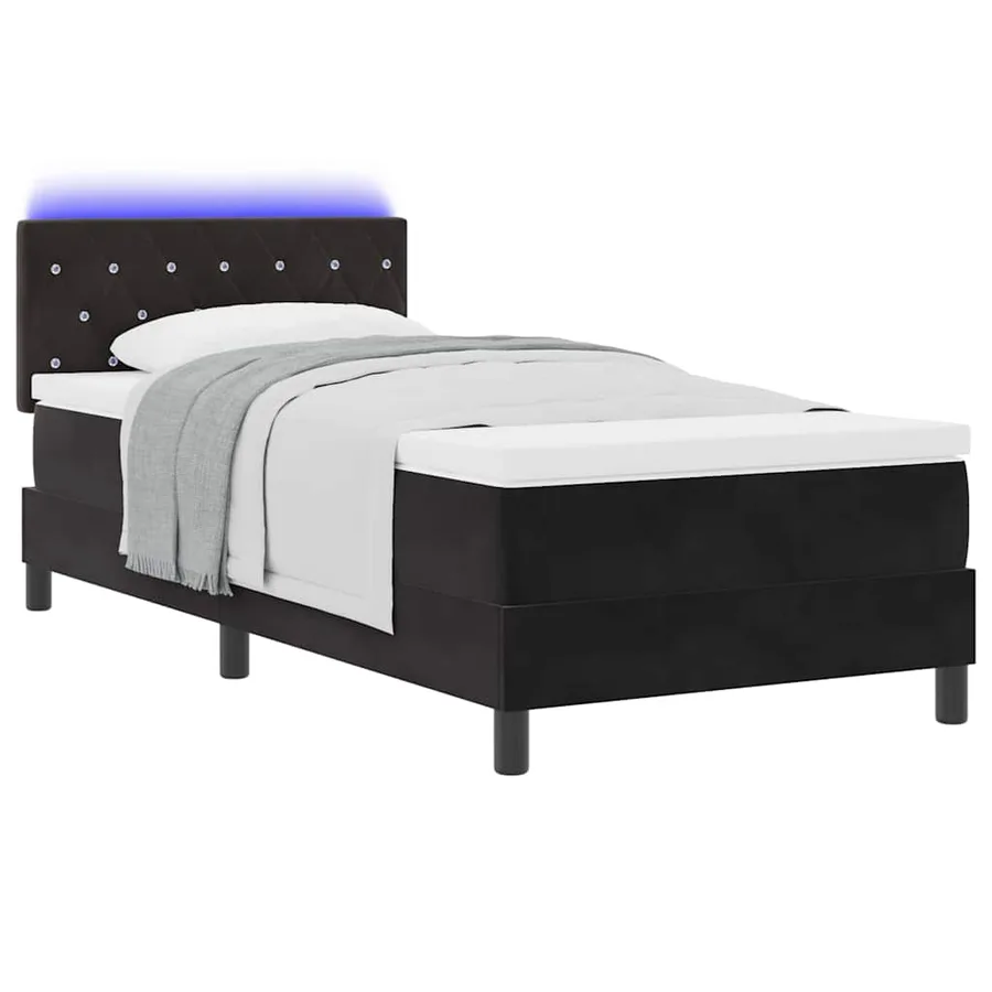 Lit à ressort LED avec matelas Noir 90 x 200 cm Velours - 3