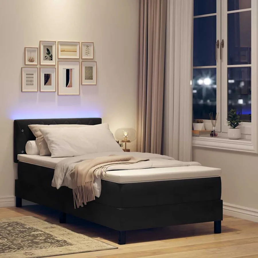 Lit à ressort LED avec matelas Noir 90 x 200 cm Velours - 5