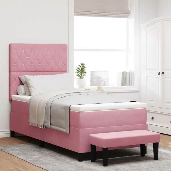 Lit à ressorts avec tête de lit Rose 200 x 90 cm Velours