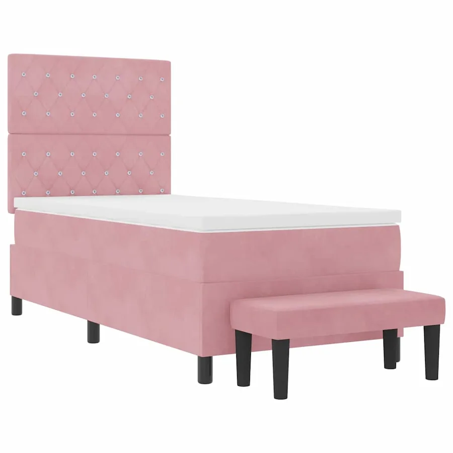 Lit à ressorts avec tête de lit Rose 200 x 90 cm Velours - 7