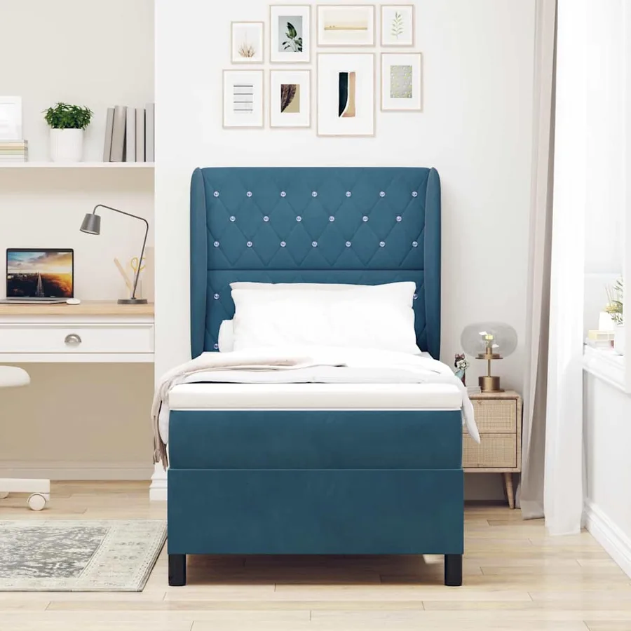 Lit à ressorts avec matelas Bleu foncé 200 x 90 cm Velours - 3