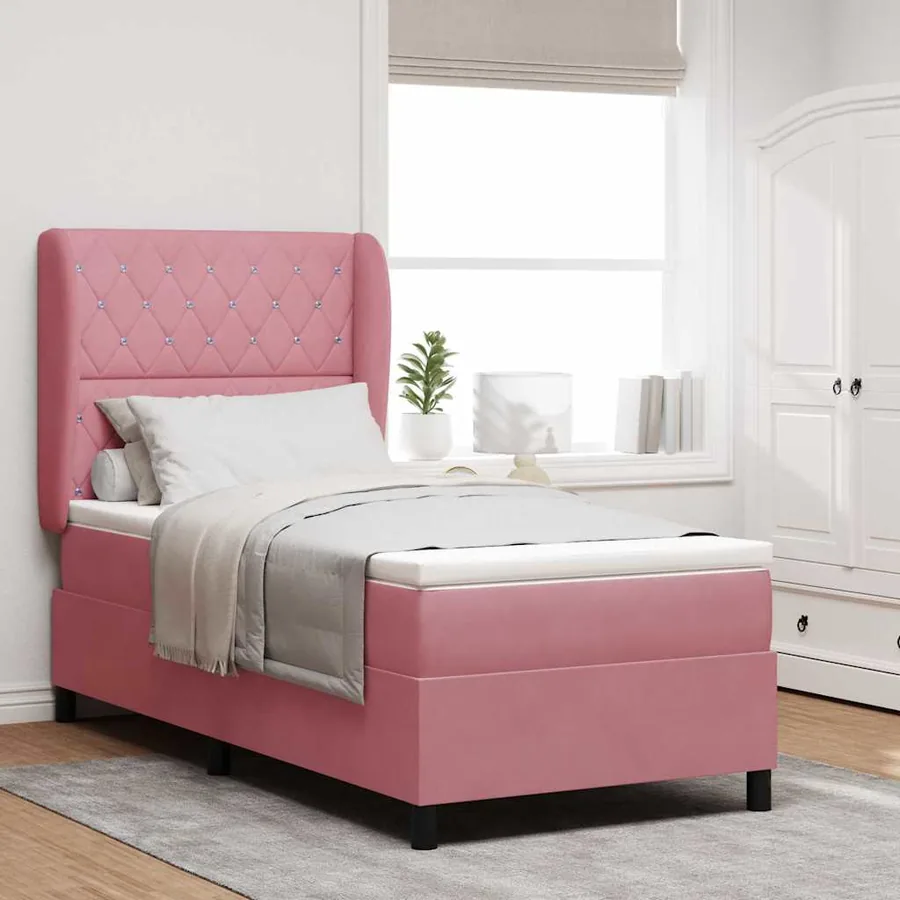 Lit à ressorts avec matelas Rose 190 x 90 cm Velours