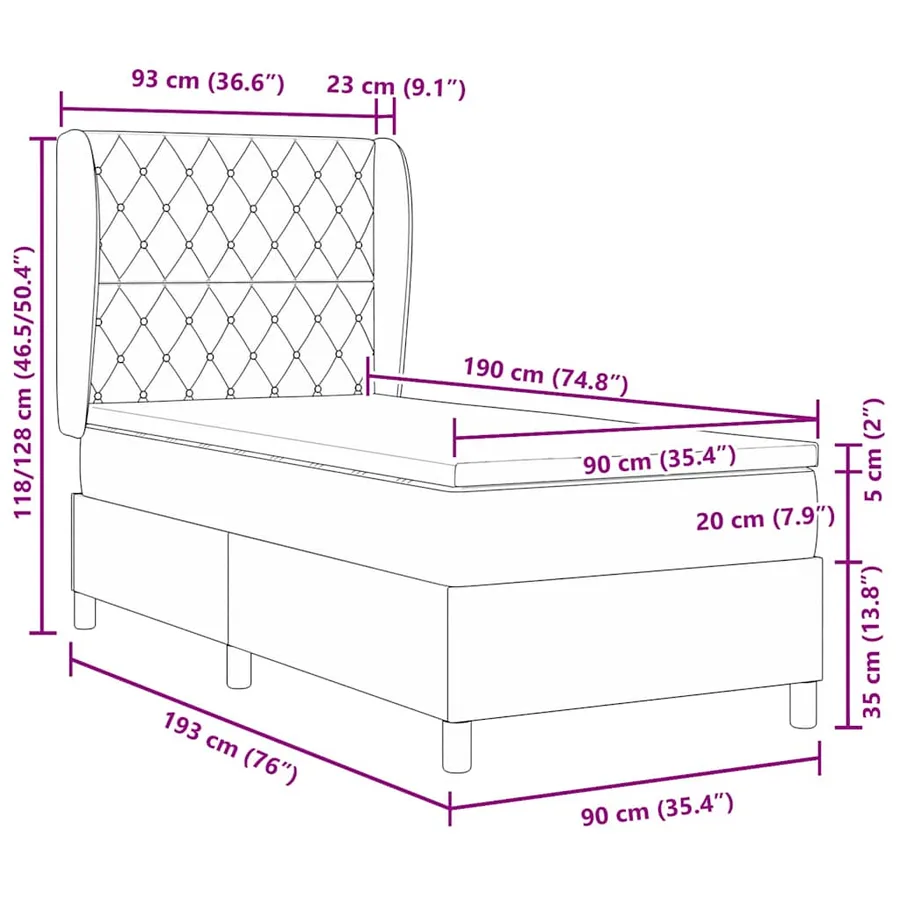 Lit à ressorts avec matelas Rose 190 x 90 cm Velours - 11
