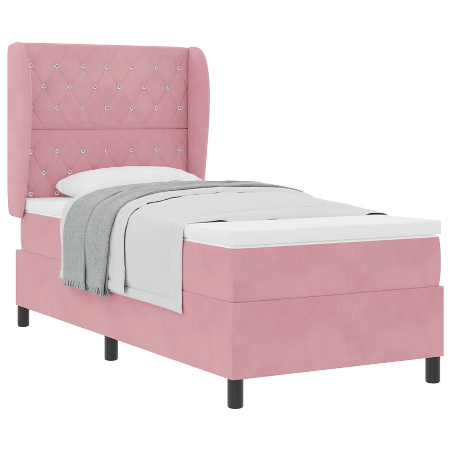 Lit à ressorts avec matelas Rose 190 x 90 cm Velours - 2