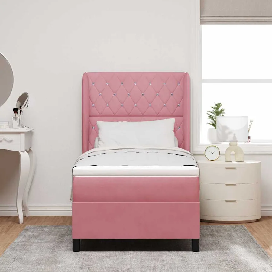 Lit à ressorts avec matelas Rose 190 x 90 cm Velours - 3