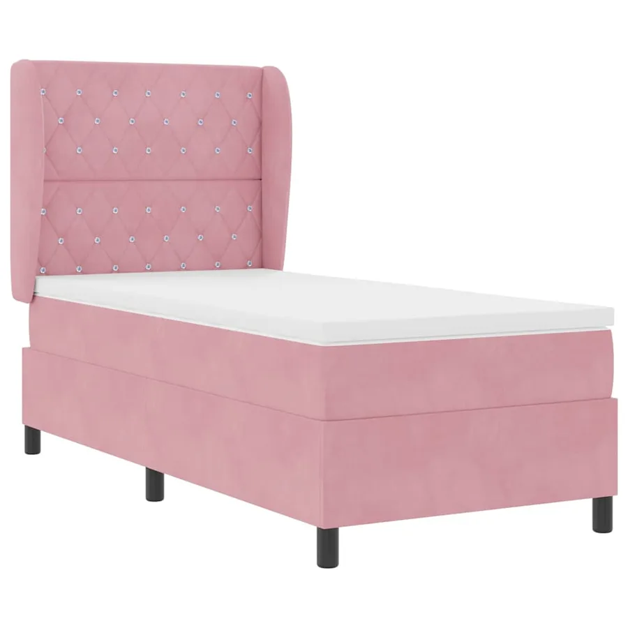 Lit à ressorts avec matelas Rose 190 x 90 cm Velours - 4
