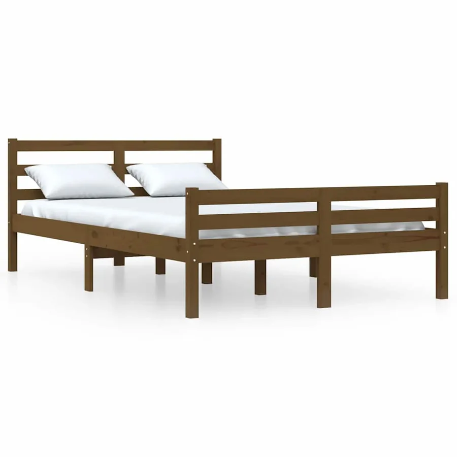Cadre de lit sans matelas marron miel bois massif 150x200 cm - 2
