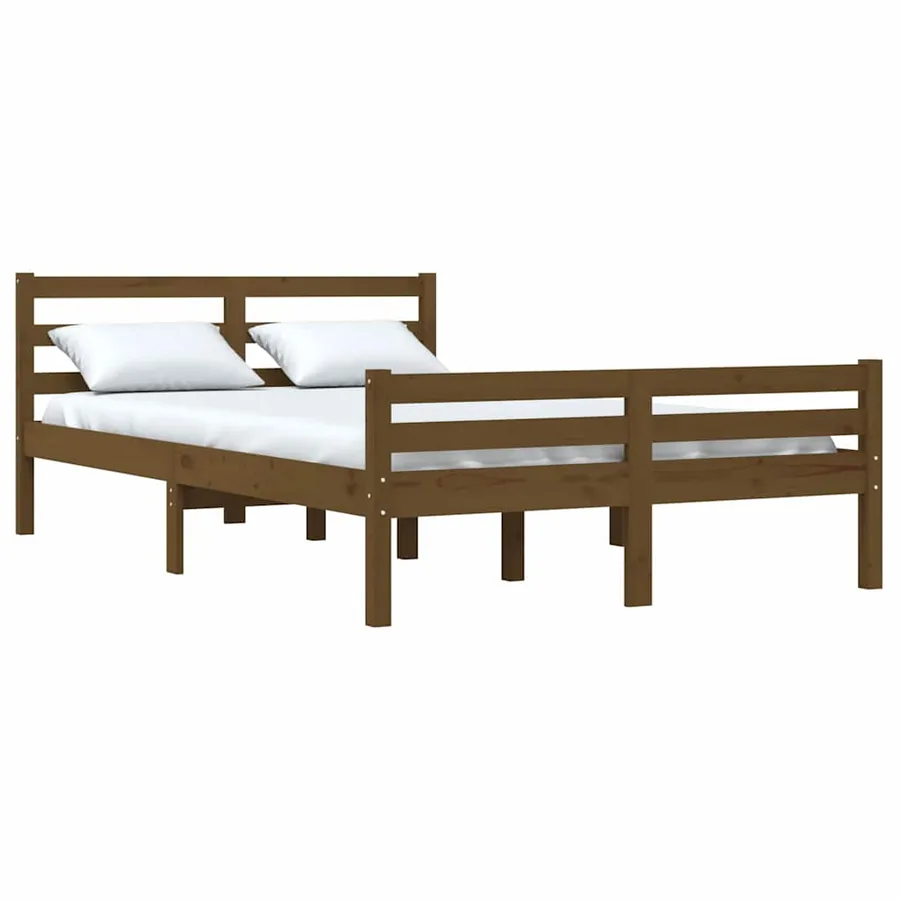 Cadre de lit sans matelas marron miel bois massif 150x200 cm - 3