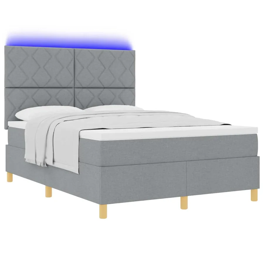 Lit à ressort LED Gris clair 160 x 200 cm tissu - 3
