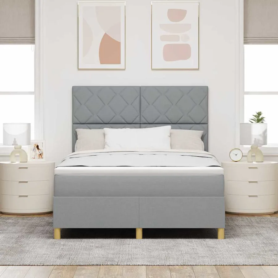 Lit à ressort LED Gris clair 160 x 200 cm tissu - 4