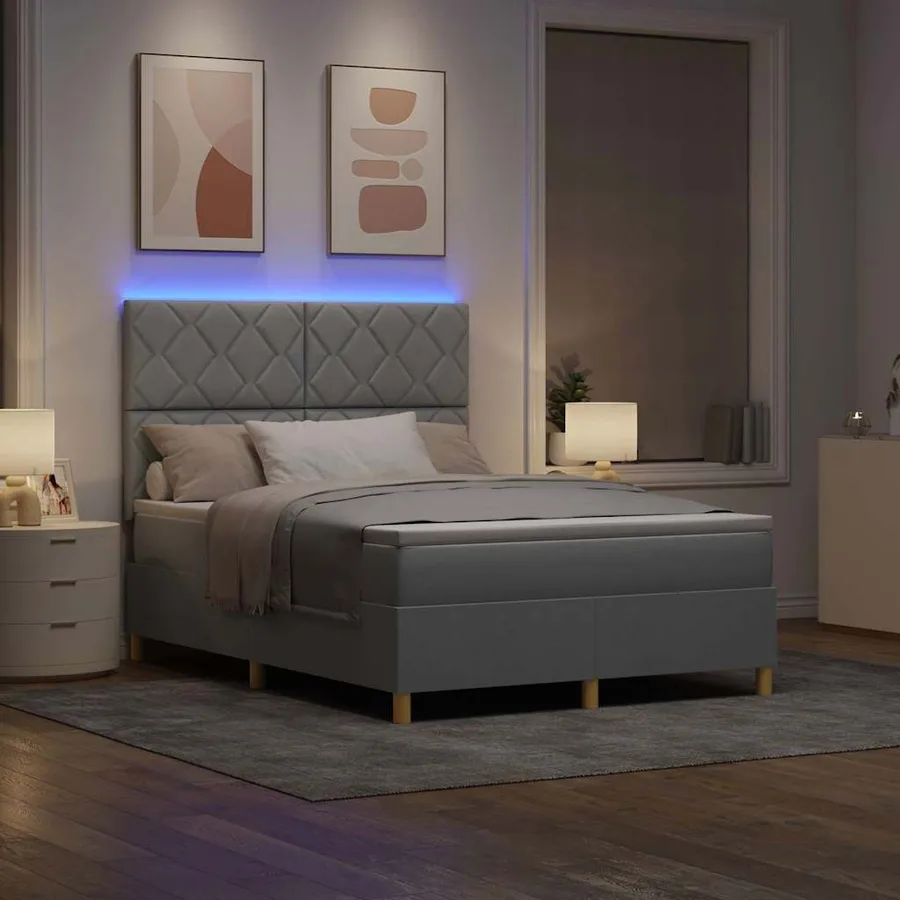 Lit à ressort LED Gris clair 160 x 200 cm tissu - 5