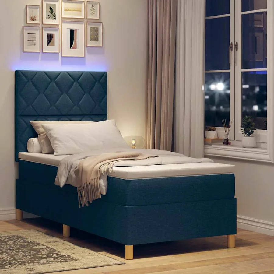 Lit à ressort LED avec tête de lit Bleu 100 x 200 cm tissu - 5