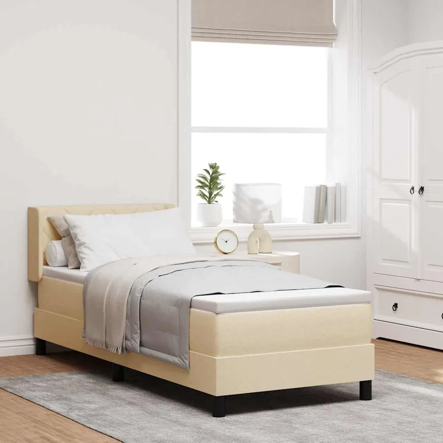Lit à ressorts avec tête de lit Crème 200 x 80 cm tissu