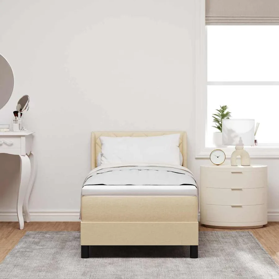 Lit à ressorts avec tête de lit Crème 200 x 80 cm tissu - 3