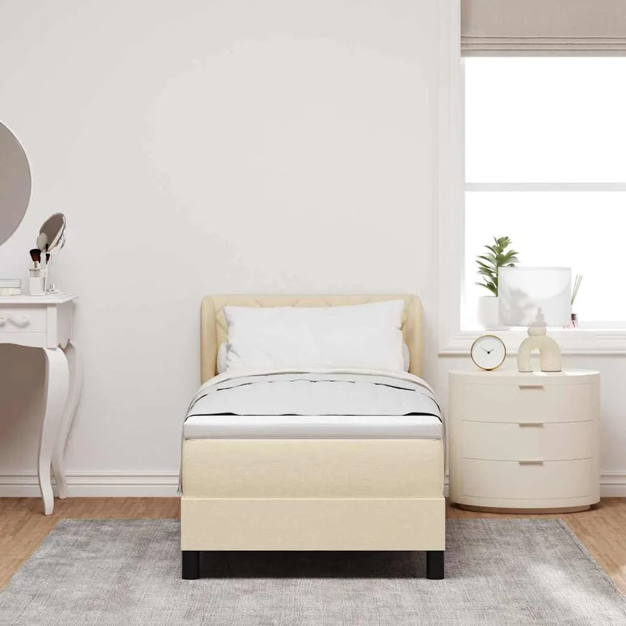 Lit à ressorts avec tête de lit Crème 80 x 200 cm tissu - 3