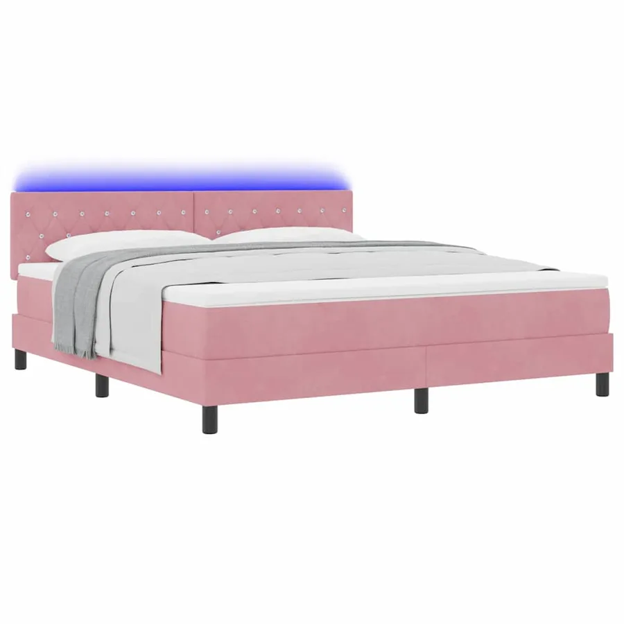 Lit à ressort LED avec matelas Rose 180 x 200 cm Velours - 3
