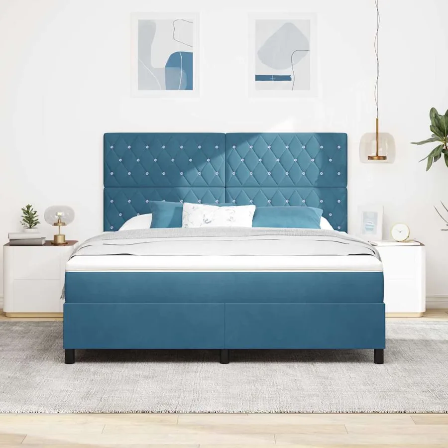 Lit à ressorts avec matelas Bleu foncé 180 x 200 cm Velours - 3