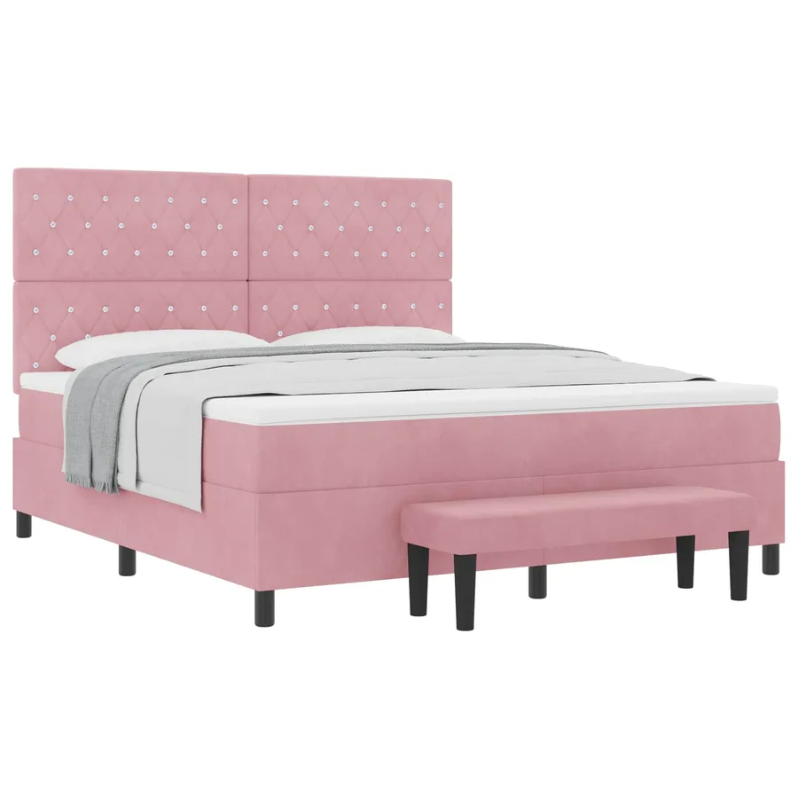 Lit à ressorts avec tête de lit Rose 200 x 180 cm Velours - 2