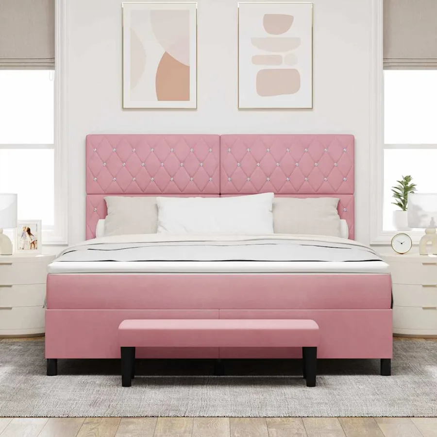 Lit à ressorts avec tête de lit Rose 200 x 180 cm Velours - 3