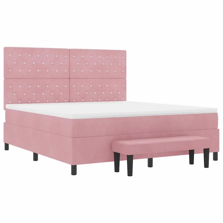 Lit à ressorts avec tête de lit Rose 200 x 180 cm Velours - 7