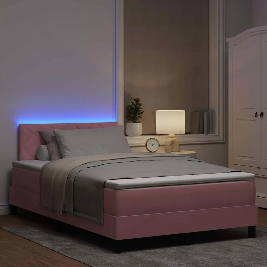 Lit à ressort LED avec bandes LED Rose 120 x 190 cm Velours - 4