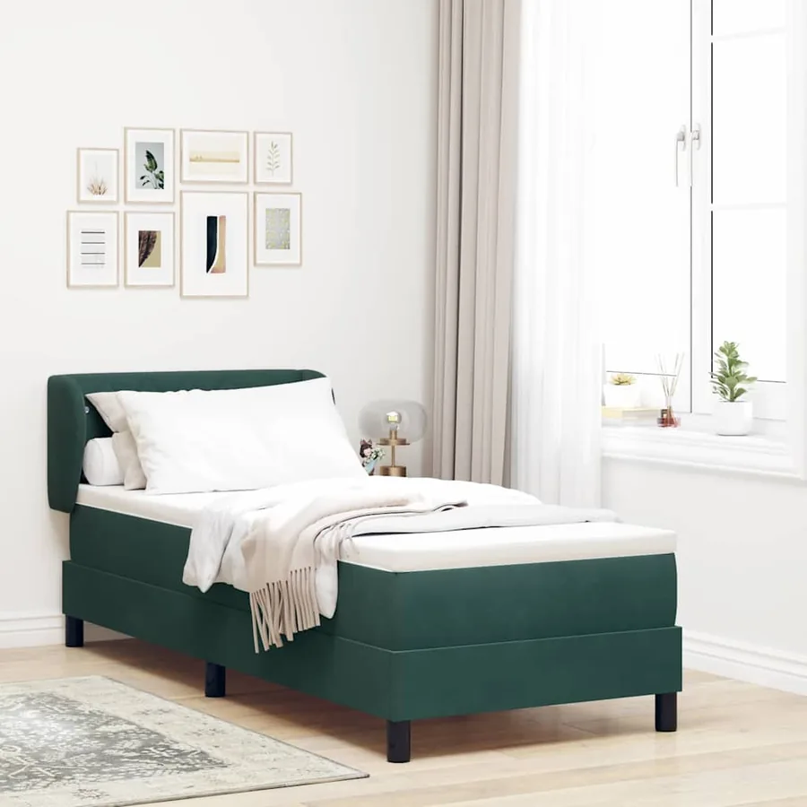 Lit à ressorts avec tête de lit Vert foncé 80 x 200 cm Velours