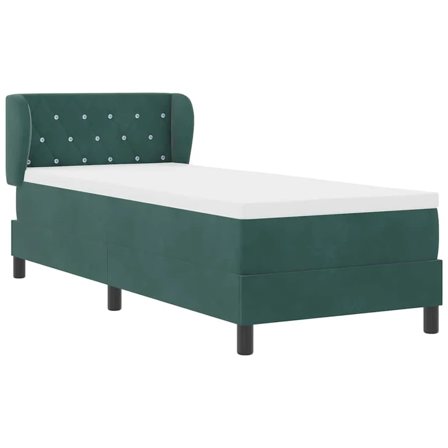 Lit à ressorts avec tête de lit Vert foncé 80 x 200 cm Velours - 6