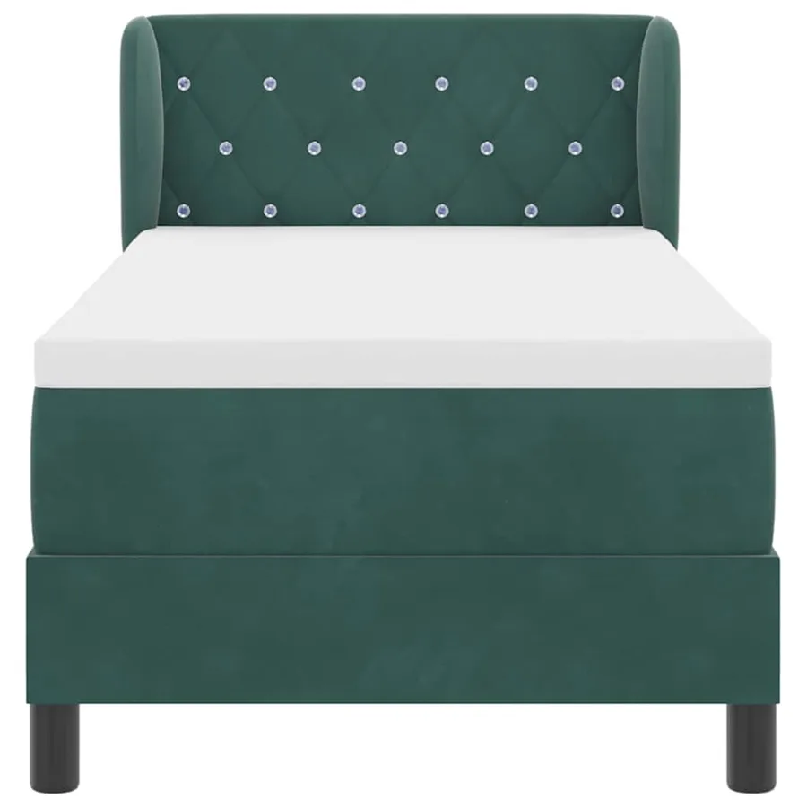 Lit à ressorts avec tête de lit Vert foncé 80 x 200 cm Velours - 7