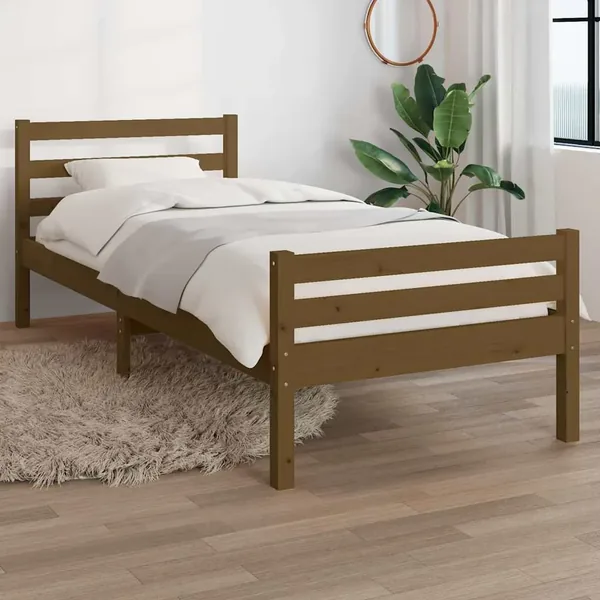 Cadre de lit sans matelas marron miel bois massif 75x190 cm