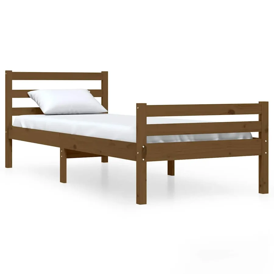 Cadre de lit sans matelas marron miel bois massif 75x190 cm - 2