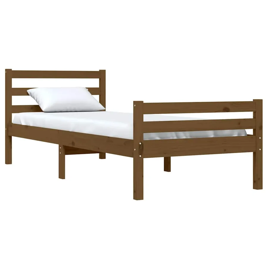 Cadre de lit sans matelas marron miel bois massif 75x190 cm - 3