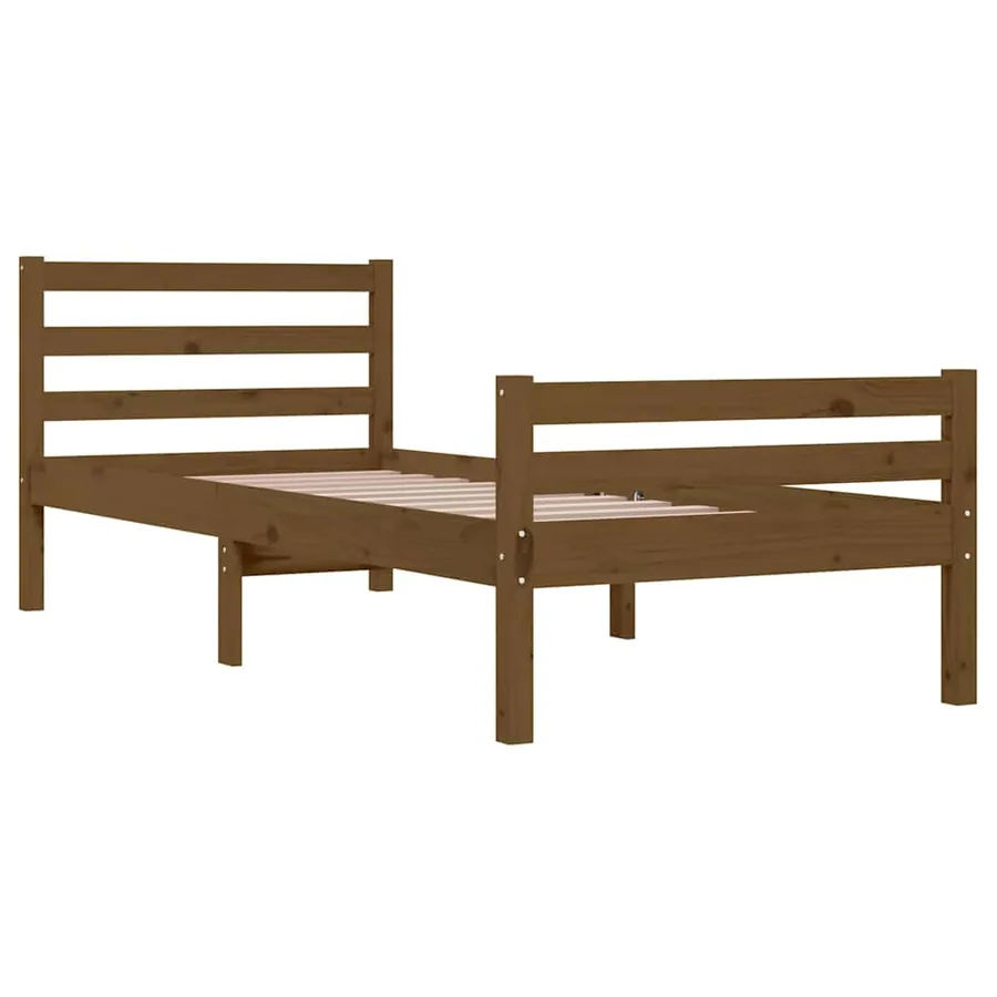 Cadre de lit sans matelas marron miel bois massif 75x190 cm - 4
