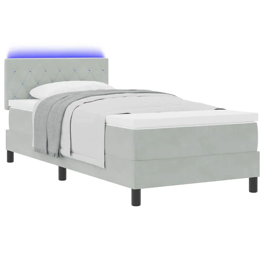 Lit à ressort LED avec matelas Gris clair 90 x 200 cm Velours - 3
