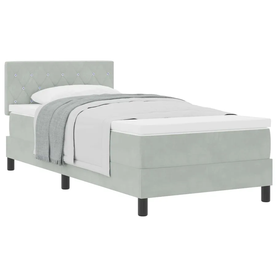 Lit à ressorts avec matelas Gris clair 90 x 200 cm Velours - 2