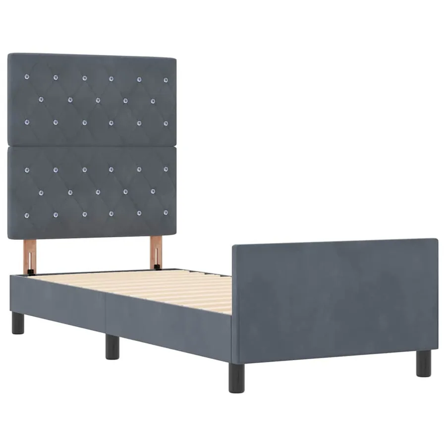 Lit à ressorts avec tête de lit Gris foncé 80 x 200 cm Velours - 5