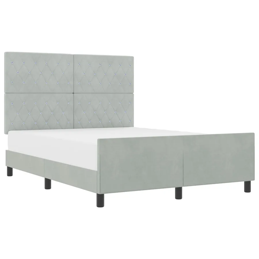 Lit à ressorts avec tête de lit Gris clair 140 x 190 cm Velours - 2