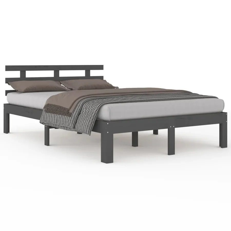 Cadre de lit sans matelas gris bois massif 150x200 cm - 2