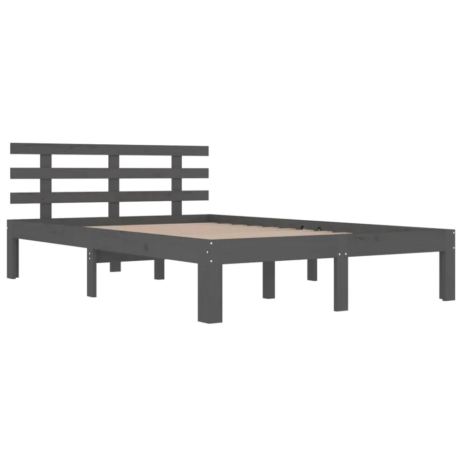 Cadre de lit sans matelas gris bois massif 150x200 cm - 3