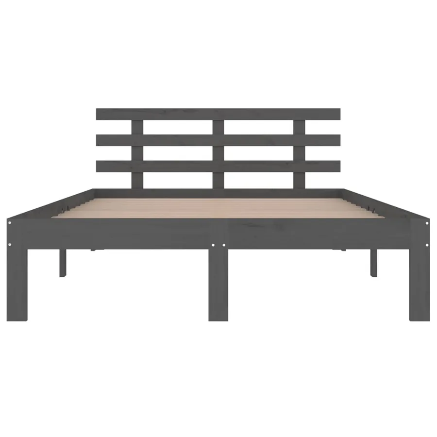 Cadre de lit sans matelas gris bois massif 150x200 cm - 4
